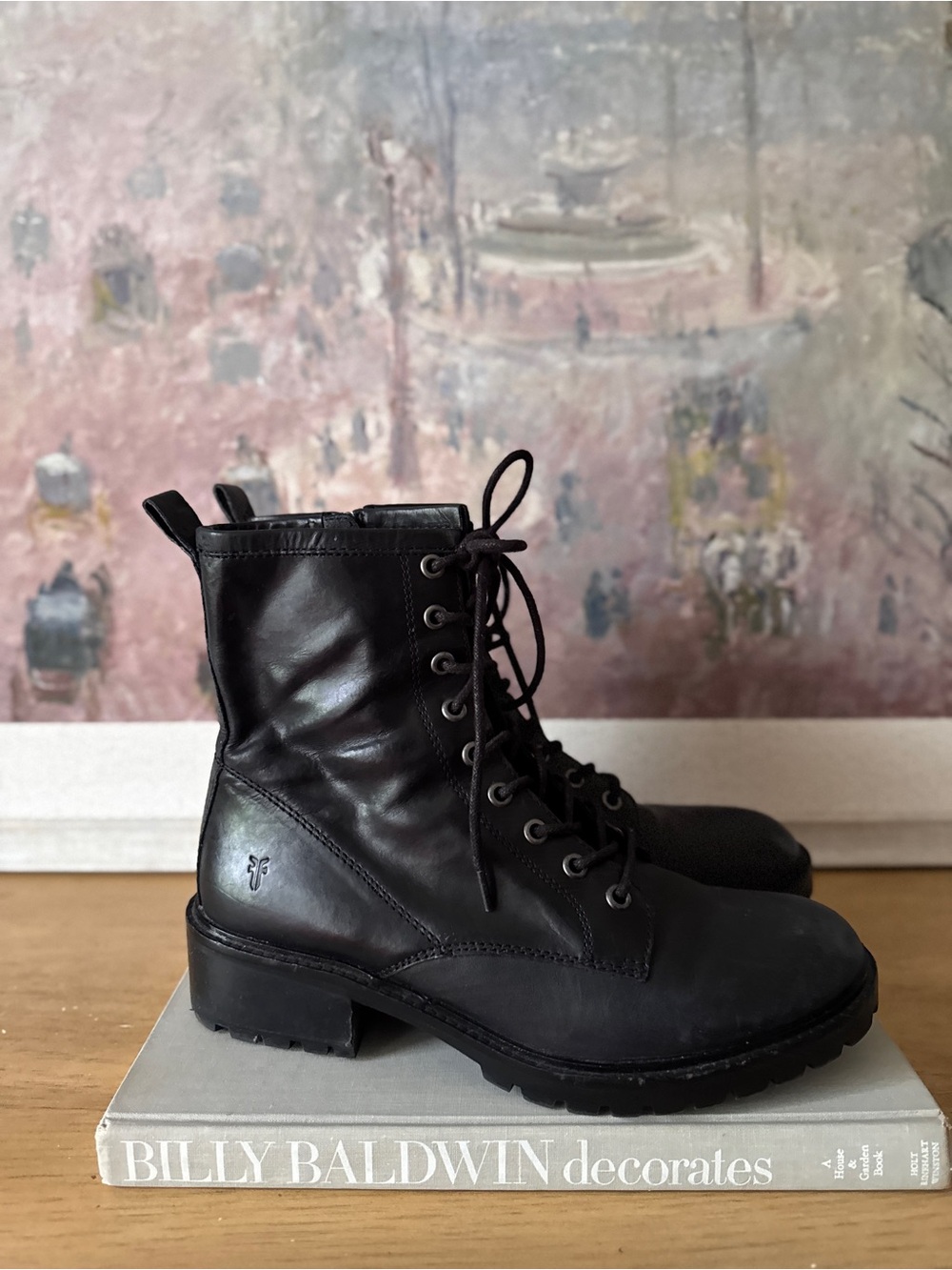 Frye Black Lace-Up Leather Combat Boots - Size 8.5 - Picture 3 of 9